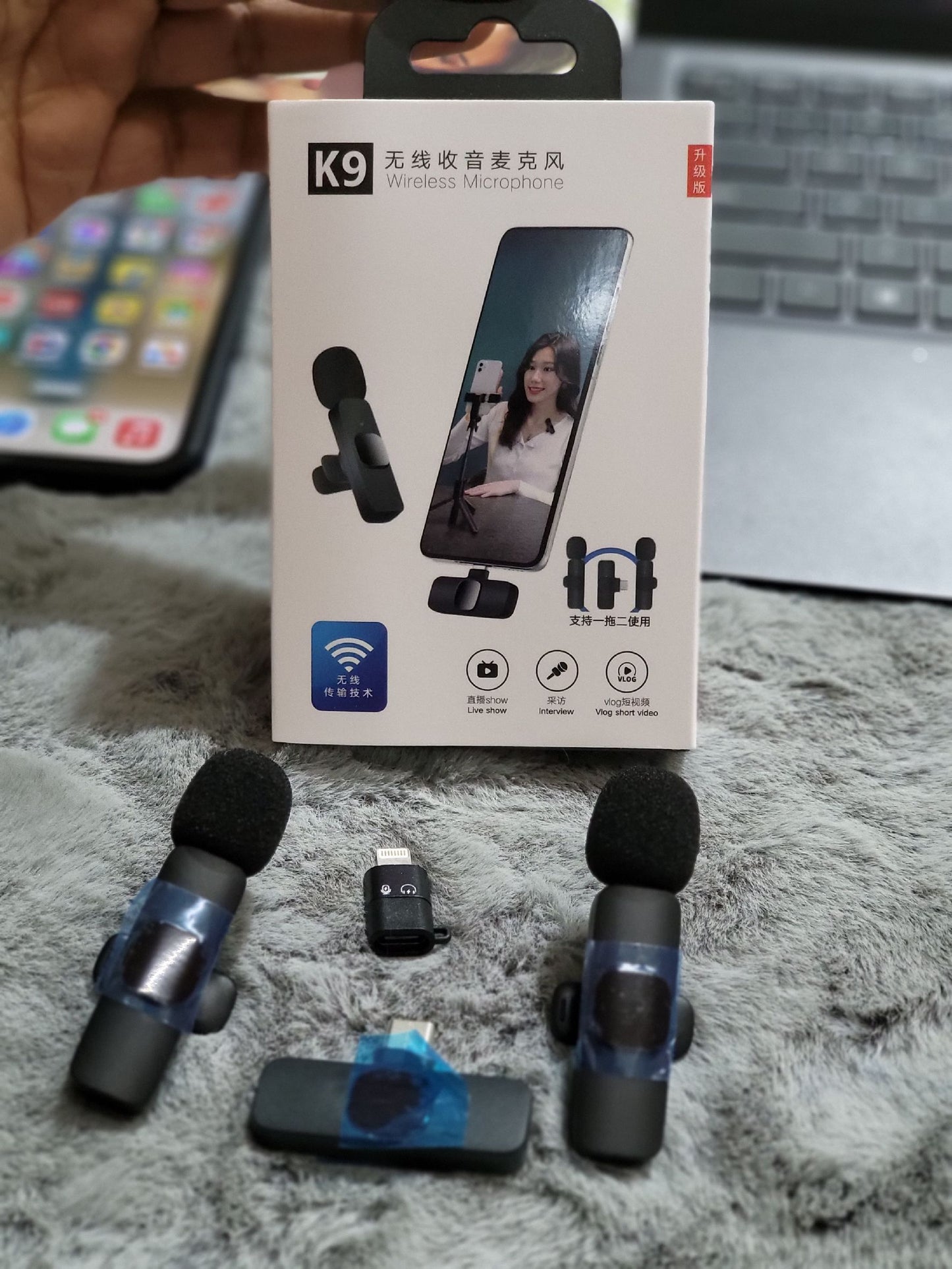 K9 Wireless Microphone – 2-in-1 Clip-On Lavalier Mic for Clear Audio Recording