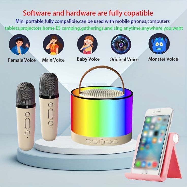 K-52 Wireless Speaker with 2 Mics (RGB) – Portable Party Sound System