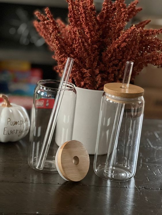 Drinking Glasses with Glass Straw